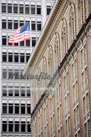 U.S. flag, Downtown, Los Angeles, California, United States of America, North America