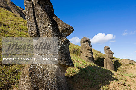 Giant monolithic stone Moai statues at Rano Raraku, Rapa Nui (Easter Island), UNESCO World Heritage Site, Chile, South America Giant monolithic stone Moai statues at Rano Raraku, Rapa Nui (Easter Island), UNESCO World Heritage Site, Chile, South America