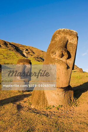 Giant monolithic stone Moai statues at Rano Raraku, Rapa Nui (Easter Island), UNESCO World Heritage Site, Chile, South America