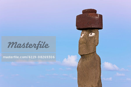 Moai statue Ahu Ko Te Riku, the only topknotted and eyeballed Moai on the Island, Rapa Nui (Easter Island), UNESCO World Heritage Site, Chile, South America Moai statue Ahu Ko Te Riku, the only topknotted and eyeballed Moai on the Island, Rapa Nui (Easter Island), UNESCO World Heritage Site, Chile, South America