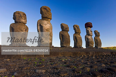Ahu Tongariki, the largest ahu on the Island, Tongariki is a row of 15 giant stone Moai statues, Rapa Nui (Easter Island), UNESCO World Heritage Site, Chile, South America Ahu Tongariki, the largest ahu on the Island, Tongariki is a row of 15 giant stone Moai statues, Rapa Nui (Easter Island), UNESCO World Heritage Site, Chile, South America