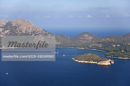 Aerial view of Formentor peninsula and beach in the early morning, Majorca, Balearic Islands, Spain, Mediterranean, Europe