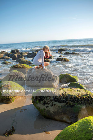 Woman enjoying beach, El Capitan, California, USA