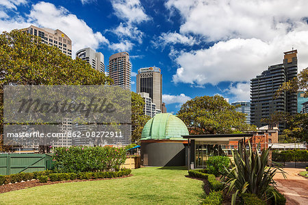 The East Dome of the Sydney Observatory on Observatory Hill Park, Millers Point, Sydney, New South Wales, Australia.