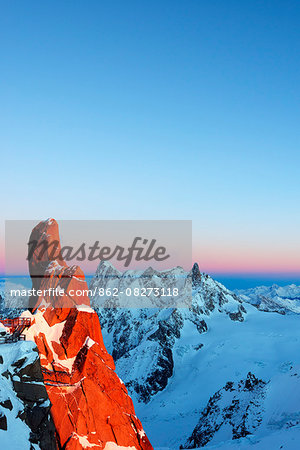 Europe, France, Haute Savoie, Rhone Alps, Chamonix, rock formation on Cosmique arete and Grandes Jorasses (4208m), Dent de Geant