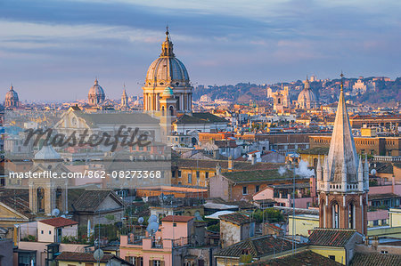 Rome, Lazio, Italy. Basilicas and roofs seen from Pincio hill.