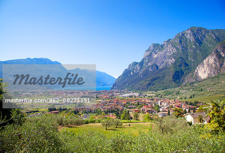 Italy, Sud Tyrol, Lake Garda. Riva del Garda overview.
