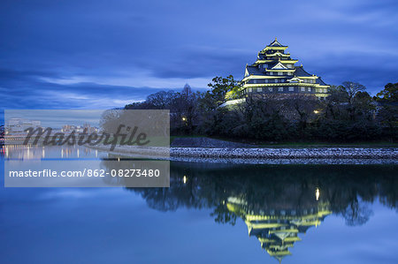 Okayama Castle at dusk, Okayama, Okayama Prefecture, Japan