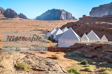 Jordan, Wadi Rum. A luxury tented camp set in an iconic desert landscape in Wadi Rum.