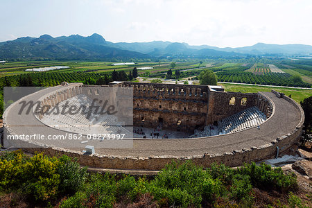 Turkey, Mediterranean Region, Turquoise Coast, Pamphylia, Aspendos 2nd century Roman theatre, built under Emperor Marcus Aurelius