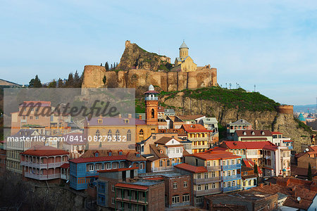 Old town and St. Nicholas church on top of Narikala Fortress, Tbilisi, Georgia, Caucasus, Central Asia, Asia