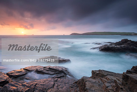 Sunset over the Cornish coast near Trevose Head, Cornwall, England, United Kingdom, Europe