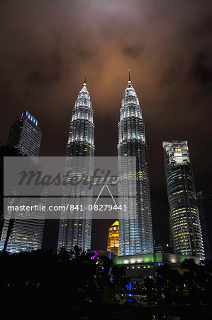 Petronas Towers at night, Kuala Lumpur, Malaysia, Southeast Asia, Asia