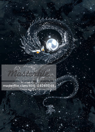 The image of the flying dragon fantasy about the moon