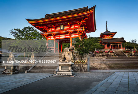 Gates of Kiyomizu-dera Temple Illumineted at Sunset, Kyoto, Japan