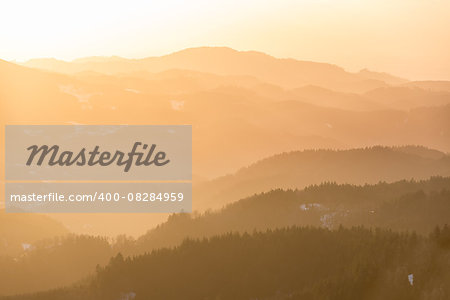 Mountain range at sunset, Black Forest, Germany