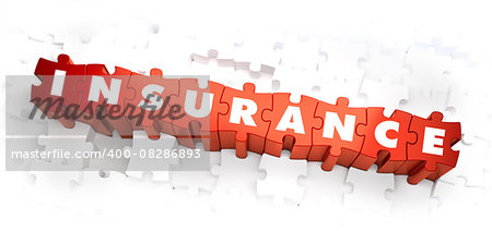 Insurance - Text on Red Puzzles with White Background. 3D Render.