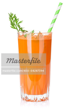 Fresh vegetable smoothie. Carrot juice. Isolated on white background