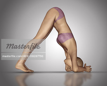 3D render of a female figure in a yoga stretch position