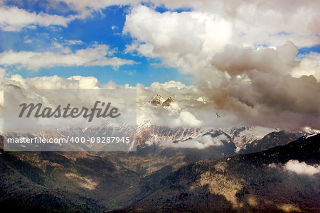 Mountain Peak with mist and clouds landscape, russia, sochi