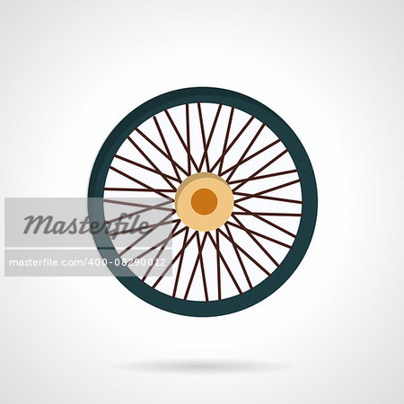 Colored flat design vector icon for bike wheel with sprocket. Supplies and spare parts for bike and electric bike. Design element for business and website