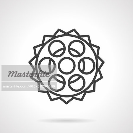 Simple black line vector icon for bike chain sprocket or gear wheel. Spare parts, repair service, bike store. Design element for business and website