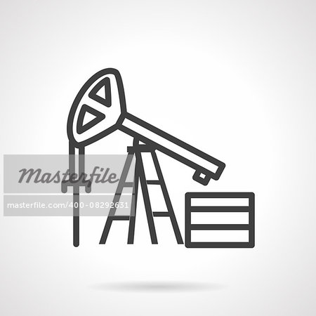 Black simple line style vector icon for oil derrick or pump jack. Research, drilling well and extraction oil and gas. Design elements for business and website