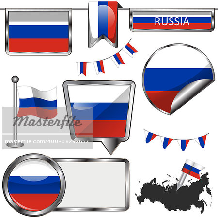 Vector glossy icons of flag of Russia on white