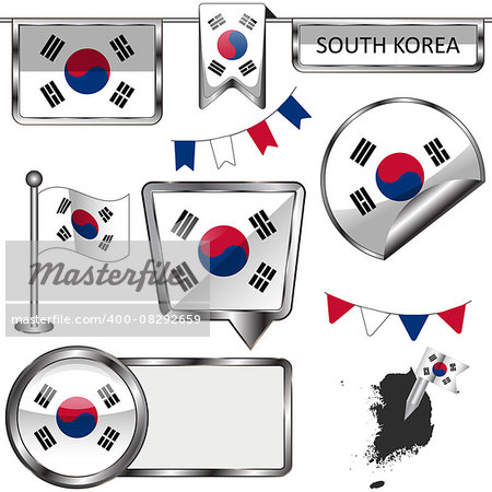 Vector glossy icons of flag of South Korea on white