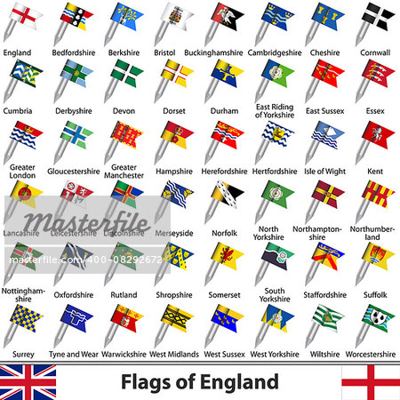 Vector flags of England, United Kingdom on white background