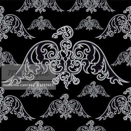 Eagle silhouettes on black background. Seamless pattern. Vector illustration.