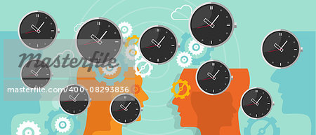 time management clock flying with gear business concept vector