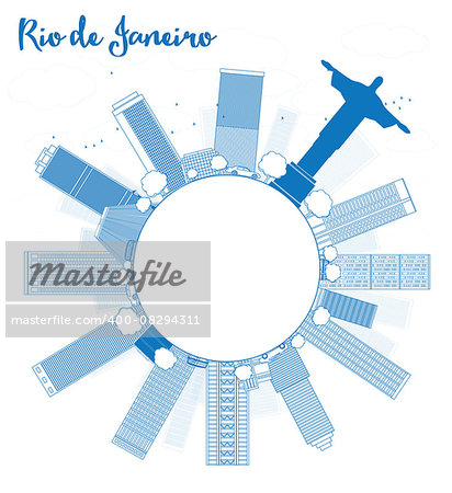 Outline Rio de Janeiro skyline with blue buildings and copy space. Vector illustration