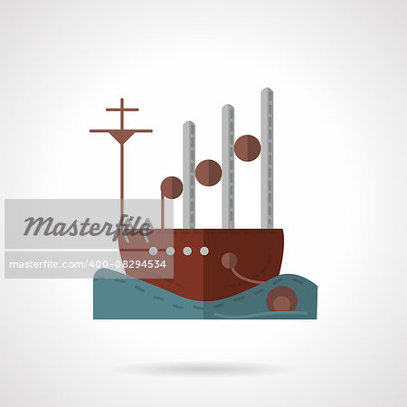 Sea military vessel. Flat design vector icon. Naval industry symbol. Elements of web design for business and website.