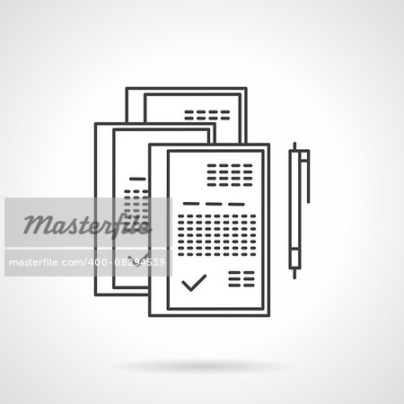 Set of paper witn sign and pen. Flat line vector icon. Business concept, contract, agreement. Elements of web design for business and website.