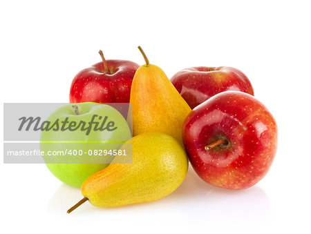 Still life apple and pear. Isolated on white background