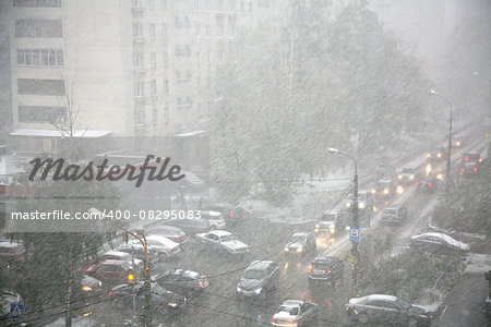 City street during a snow storm