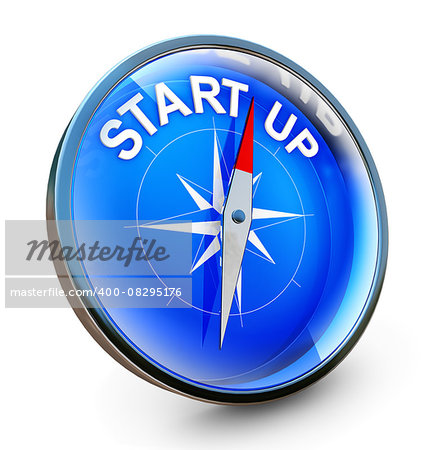 3D rendering of a compass with a start up icon