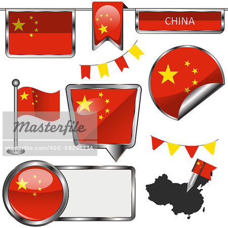 Vector glossy icons of flag of China on white