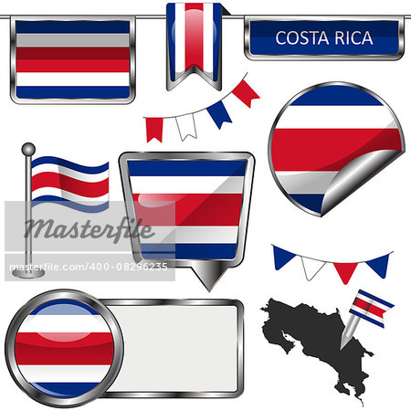 Vector glossy icons of flag of Costa Rica on white