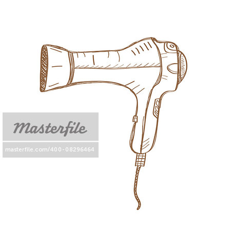 Hand drawn Hairdryer. Isolated vector illustration on white background