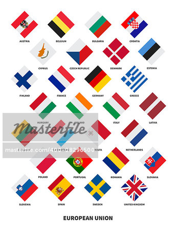 Member state of the European Union flags Rhombus form isolated on white background. Vector illustration.