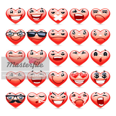 Valentine Heart Emoticons Collection for Romantic Project. Isolated on white background. Clipping paths included.