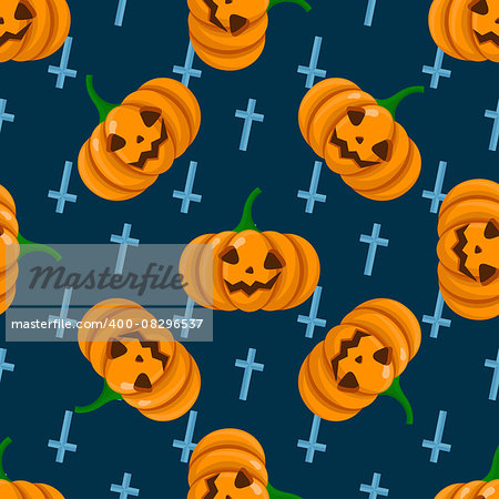 Halloween seamless pattern with pumpkins and crosses. Can be use for background, fabric, wrapping and others