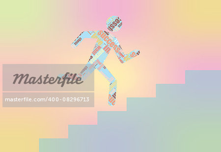 Man on Stairs going up. Flat web icon or sign isolated on colorful mesh background. Collection modern trend concept design style vector illustration symbol. Man running up with crosswords shape.