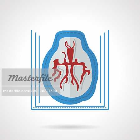 CT brain angiogram with red vessels flat color vector icon. MRI diagnosis of diseases of the brain. Elements of web design.