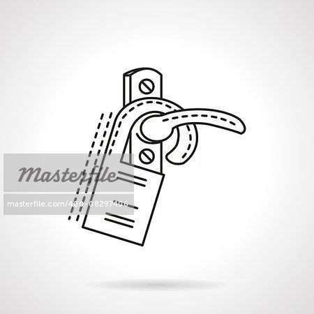 Door handle with hanging label. Flat line design vector icon. Sign and symbols for hotel business. Elements of web design.