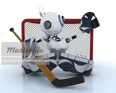 3D Render of a Robot playing ice hockey