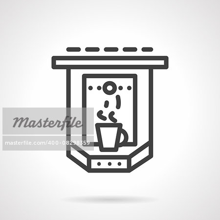 Abstract black simple line style vector icon for espresso maker with steamed cup. Coffee machines. appliances for cafe, cafeteria. Single web design element for site or mobile app.