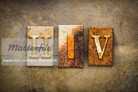 The word "HIV " written in rusty metal letterpress type on an old aged leather background.